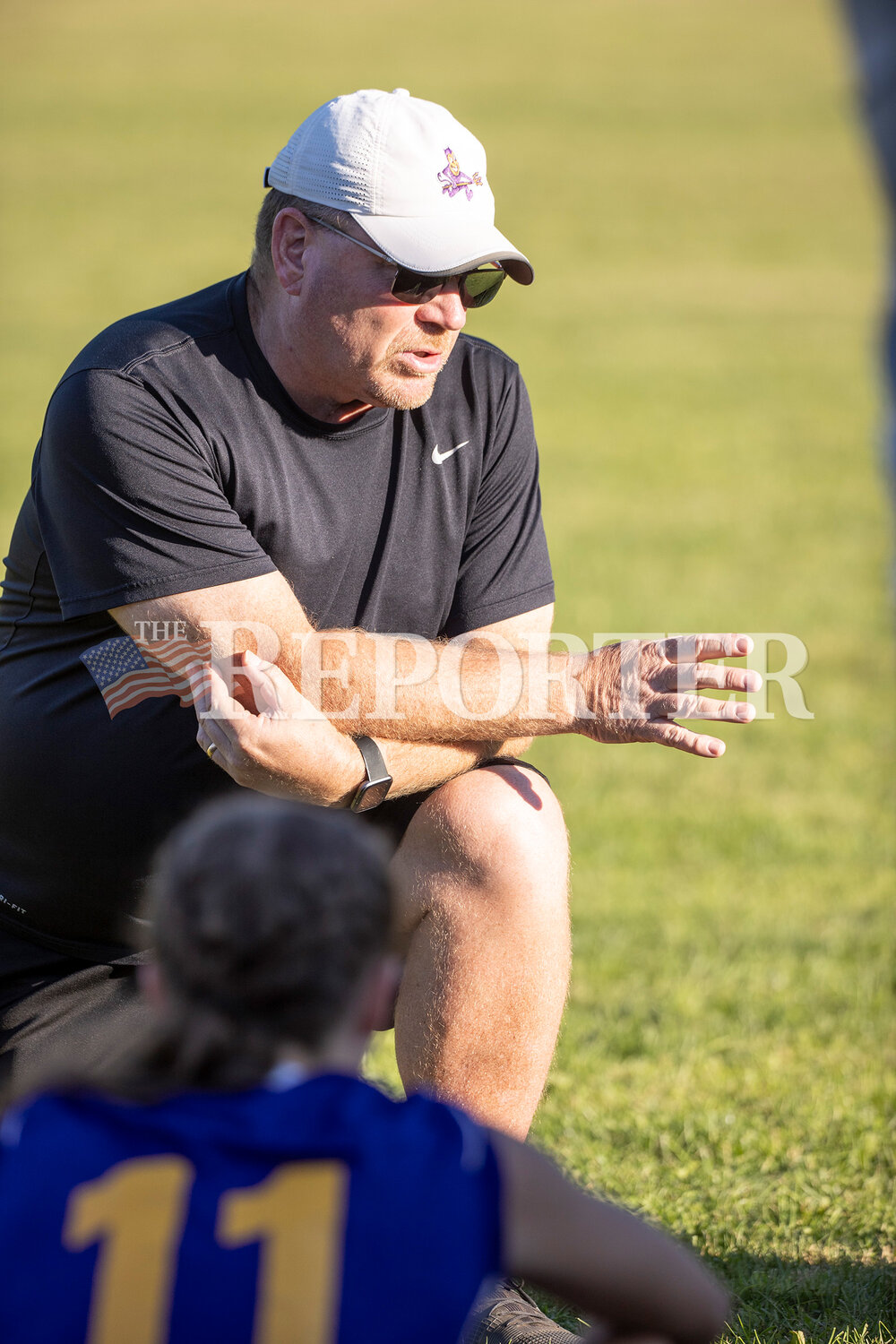 Franklin girls soccer head coach J.J. Laing talks to his team during halftime at the Mayor’s Cup Championship Saturday, Sept. 16. Friday, Laing coached his 300th varsity win.